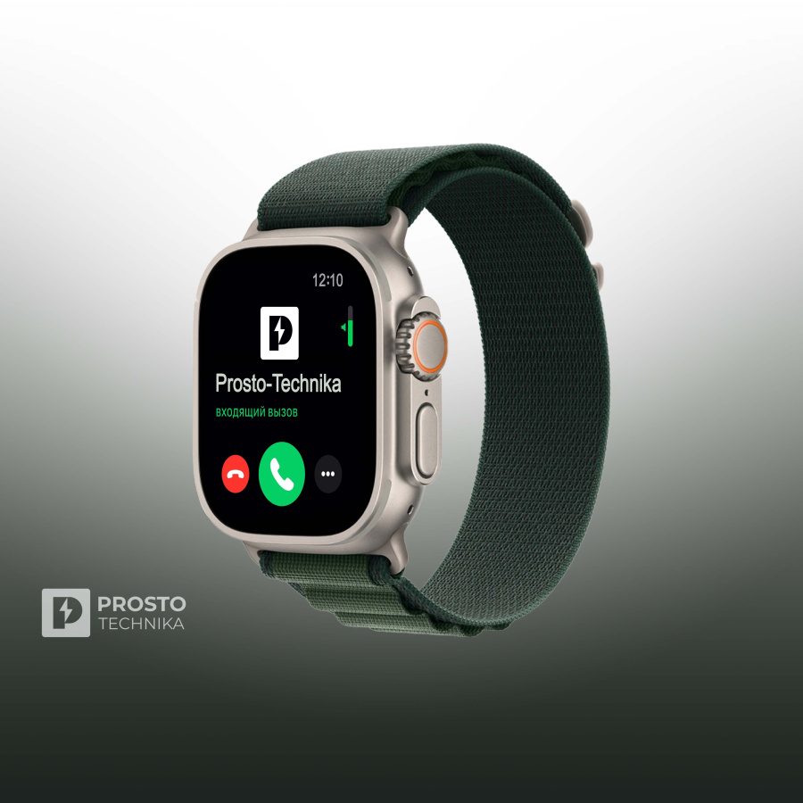 Часы Apple Watch Ultra 2, 49 мм, титан светлого цвета, ремешок Alpine тёмно-зеленого цвета (2024) M